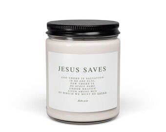 Jesus Saves Scripture Label Candle | Scented Soy Candle, 9oz