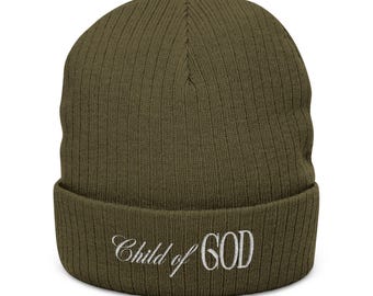 Child of God Embroidered Beanie | Ribbed Knit Cuff Hat