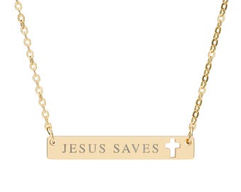 Jesus Saves Cutout Cross Bar Necklace