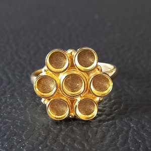 925 Sterling Silver Round Ring, Gold Plated Flower 7 Stone Bezel Cup Close Blank Ring, Setting For Making Ring 4x4 mm To 6X6 mm, DIY Jewelry