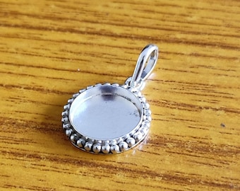 Sterling Silver Plated Beaded Bezel Cup, Round Pendant Setting (3 MM To 40 MM)