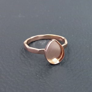 925 Sterling Silver Pear Ring, ROSE Gold Plated Hammered Bezel Cup Close Blank Ring, Setting For Making Ring 6x4 MM To 14x21 MM