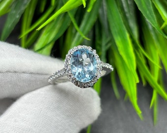 Natural Sky Blue Topaz Oval Solitaire Silver Ring, 925 Sterling Silver Ring, Engagement - Wedding Ring, Dainty American Diamond Jewelry