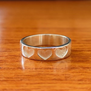 925 Sterling Silver 3 Heart Design Band, Wedding Silver Band Ring, Stackable Ring, Gift For Her, Minimalist Silver Ring, Promise Band