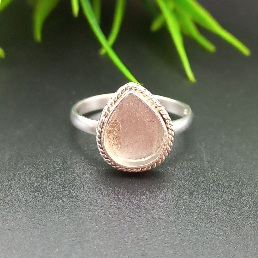 Wire Bezel Rings Solid 925 Sterling Silver Pear Ring Blank, Wire Bezel Setting, DIY ...