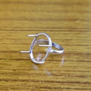 925 Sterling Silver Collet Prong Oval Ring, Plain Prong Cup Open Blank Setting For Making Ring 6x4 MM To 30x35 MM, DIY Jewelry Supplies