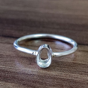 925 Sterling Silver Pear Ring, Plain Bezel Cup Open Blank Ring, Setting For Making Ring 6x4 MM To 14x21 MM, DIY Jewelry Supplies