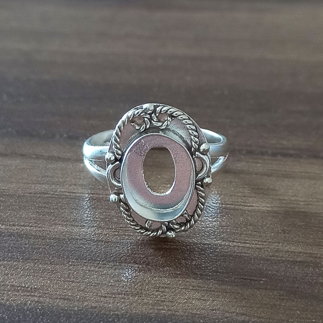 Solid 925 Sterling Silver Oval Collet Ring, DIY Jewelry Supplies, 6x4 ...