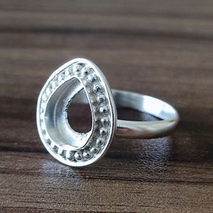925 Sterling Silver Collet Pear Ring, Designer Bezel Cup Open Blank Ring, Setting For Making Ring 6x4 MM To 14x21 MM, DIY Jewelry Supplies