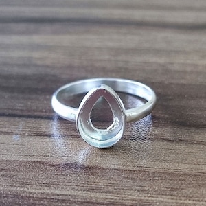 925 Sterling Silver Collet Pear Ring, Plain Bezel Cup Open Blank Ring, Setting For Making Ring 6x4 MM To 14x21 MM, DIY Jewelry Supplies