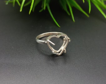 925 Sterling Silver Ring, Designer Prong Cup Heart Open Blank Ring, Setting For Making Ring 5 MM To 40 MM, Dainty Ring, DIY Jewelry Supplies