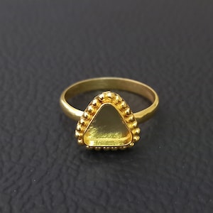 925 Sterling Silver Trillion Ring, Gold Plated Beaded Bezel Cup Close Blank Ring, Setting For Making Ring 3x3 MM To 40x40 MM