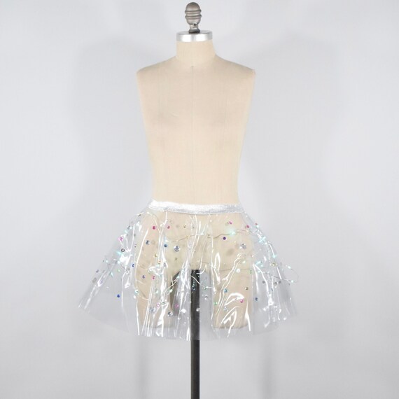 Clear Vinyl LED Light up Mini Skirt S M Rainbow Rhinestone Jewel Sheer Party Rave Costume Skater Skirt Etsy