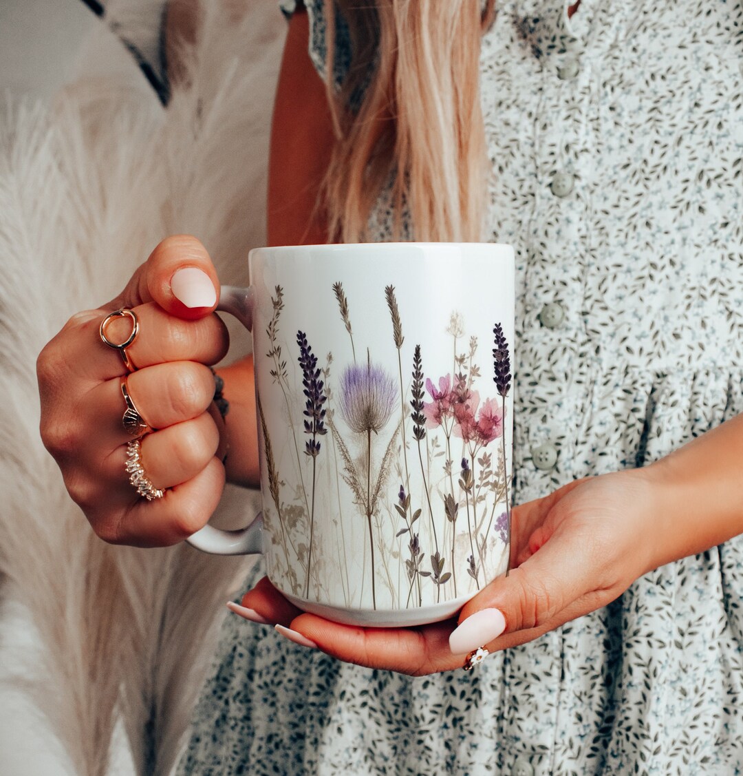 Pressed Wildflower Mug Boho Cottagecore Coffee Mug Bridesmaid Gift Mum ...