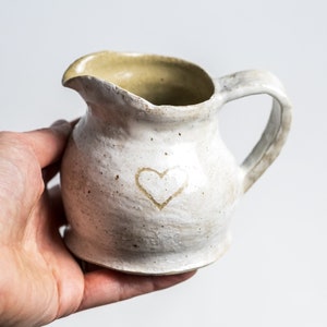 Handmade White Heart Milk Jug - Olena's Etched Ceramic Pitcher With ...