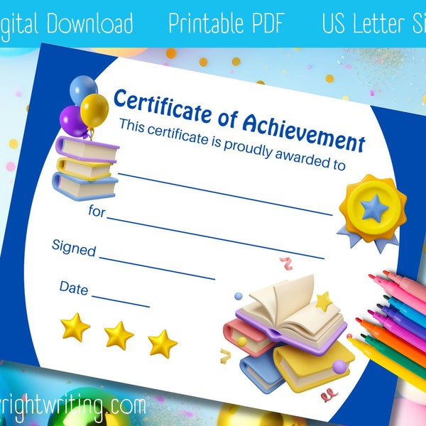 Kid's Certificate of Achievement, Child's Certificate of Achievement, Printable Certificate of Achievement, Academic Achievement Certificate