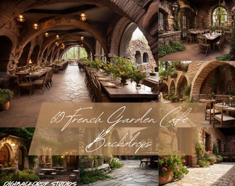 French Garden Cafe Digital Backdrops: Fine Art Photography (PNG/JPG)
