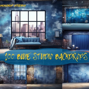 Blue Studio Digital Backdrops – High-Res Photoshop & Canva Overlays, Realistic Urban and Studio Zoom Backgrounds for Photography Projects
