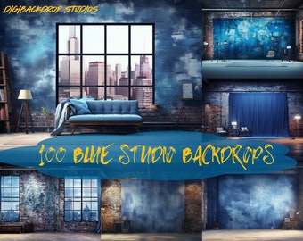 Blue Studio Digital Backdrops: Urban Photography & Zoom Backgrounds (100 High-Res)