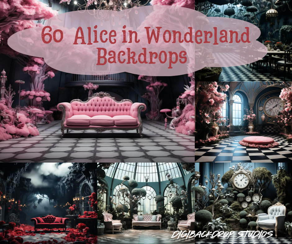 Alice in Wonderland Grand Room Digital Backdrops (PNG & JPG)