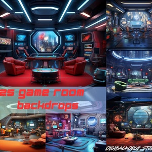 Futuristic Game Room Backdrops: High-Res PNG, Zoom & Photography (Digital Download)