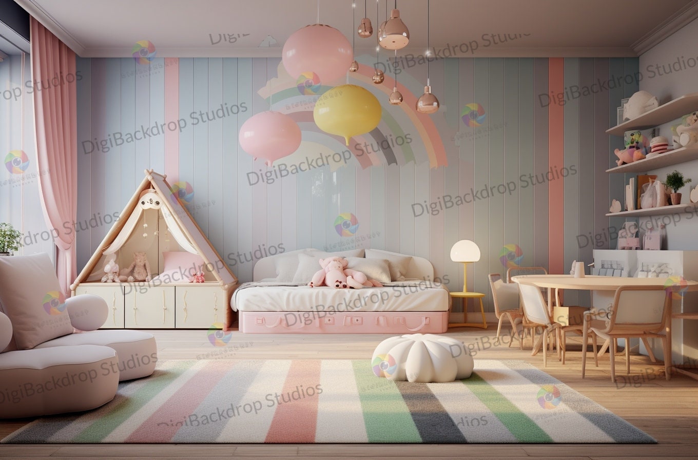 Girls Modern Bedroom Digital Backdrops: 4K/8K PNG JPEG (pdfs) - Etsy