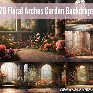 Floral Arch Digital Backdrops: Garden Photography Backgrounds (PNG/JPEG)