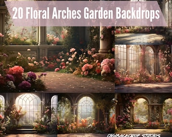 Floral Arch Digital Backdrops: Garden Photography Backgrounds (PNG/JPEG)