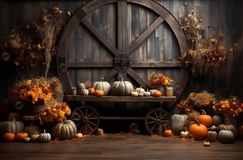 Autumn Barn Door Digital Backdrops: Rustic Fall Photography (PNG, JPEG ...