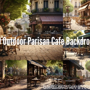 Parisian Cafe Digital Backdrop: Photo Overlay, Zoom Background (20 Included)