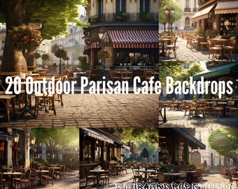 Parisian Cafe Digital Backdrop: Photo Overlay, Zoom Background (20 Included)