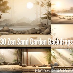 Zen Sand Garden Digital Backdrops: Calming Photography Overlays (300DPI JPG & 32-bit PNG)