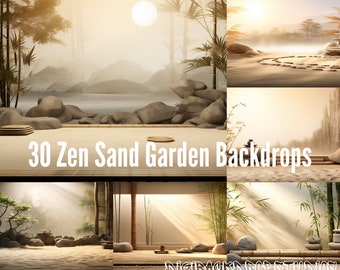 Zen Sand Garden Digital Backdrops: Calming Photography Overlays (300DPI JPG & 32-bit PNG)