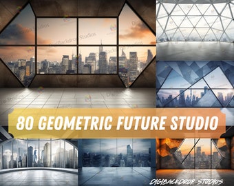 Geometric Cityscape Digital Backdrop: 80+ Modern Studio Overlays (PNG/JPG)