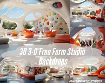 3D Futuristic Studio Digital Backdrop: Abstract PNG Overlay (Digital Download)