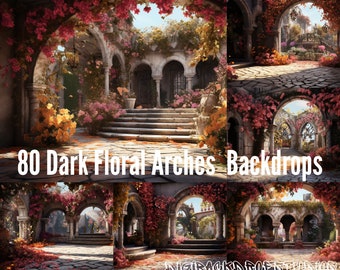 Dark Floral Arches Digital Backdrops: Maternity & Newborn Photography (JPG, PNG)