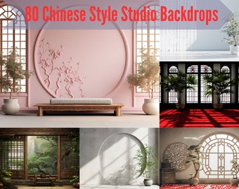 Chinese Style Studio Backdrops: Fine Art Photography Overlays (PNG)