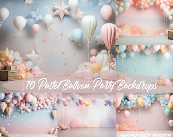 Pastel Balloon Party Digital Backdrops: High-Res PNG/JPG Overlays