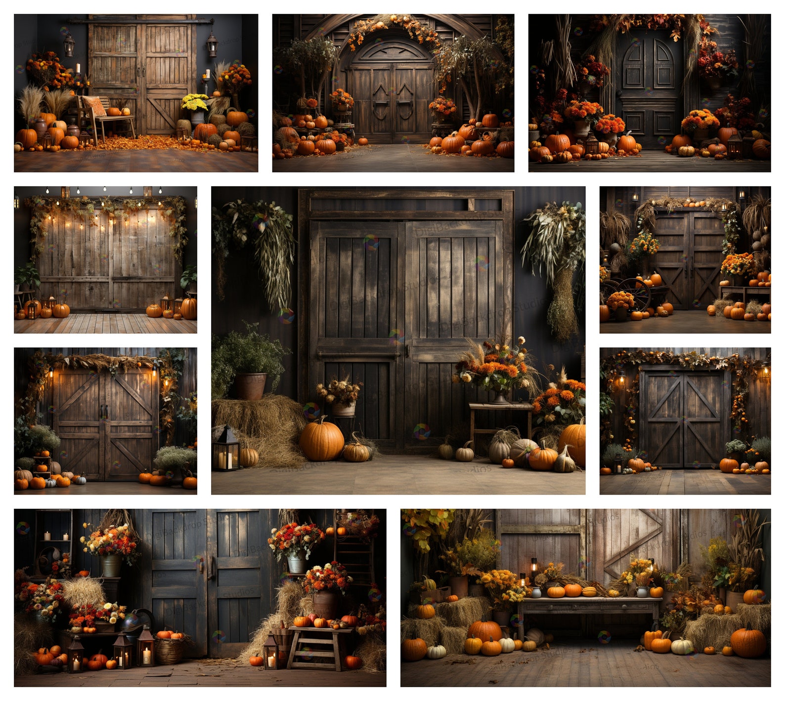Autumn Barn Door Digital Backdrops: Rustic Fall Photography (PNG, JPEG ...
