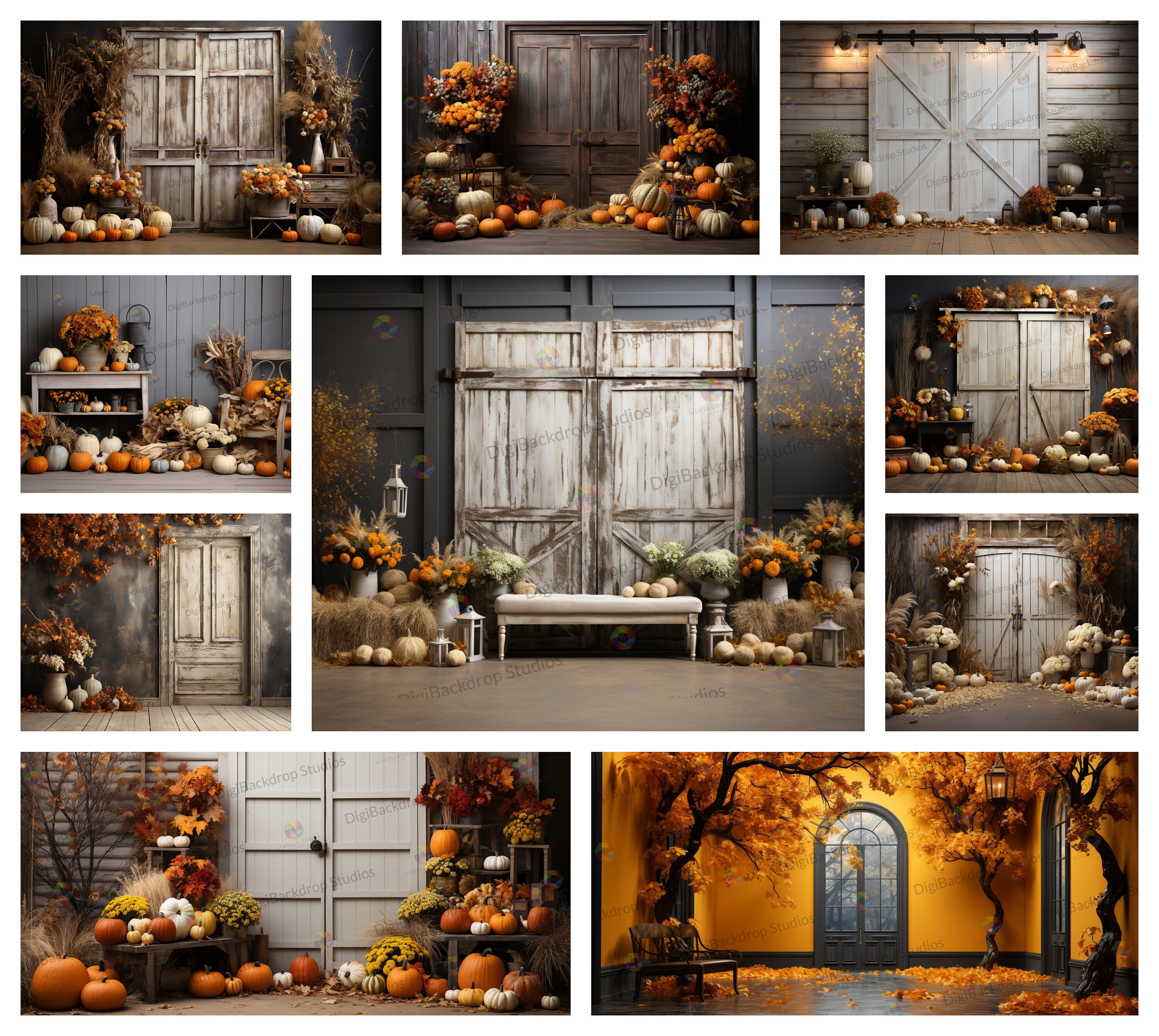 Autumn Barn Door Digital Backdrops: Rustic Fall Photography (PNG, JPEG ...