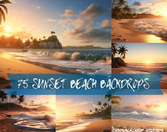 Sunset Beach Photography Backdrop: High-Res PNG & JPG (Digital Download)