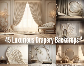 Opulent Floral Drapery Backdrops: High-Res PNG/JPG for Canva, Photoshop, Zoom