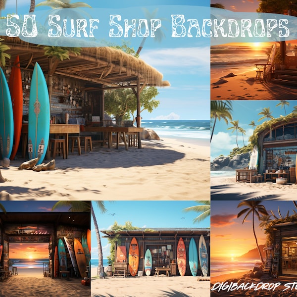 Digital Backgrounds Studio Backdrops Fine Art Photography for Photoshop Surf Shop Beach for Digital Canva Overlay Zoom Backdrop High Res PNG