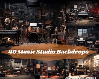 Home Music Studio Digital Backdrops: 40 HQ PNG & JPG for Photoshop, Canva, Zoom