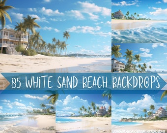White Sand Beach Digital Backdrop: Photography Zoom Background (PNG, JPG)