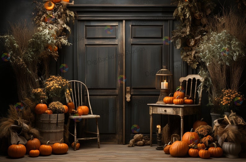 Autumn Barn Door Digital Backdrops: Rustic Fall Photography (PNG, JPEG ...