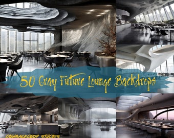 Futuristic Lounge Digital Backdrops: Gray Tones, Minimalist Decor (PNG & JPG)