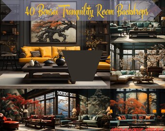 Asian Baroque Fusion Backdrops: Bonsai Room, Zoom & Photography (PNG JPEG Digital Download)
