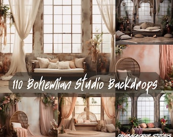 Bohemian Studio Backdrops: Rustic Autumn Photo Overlays (Digital Download)