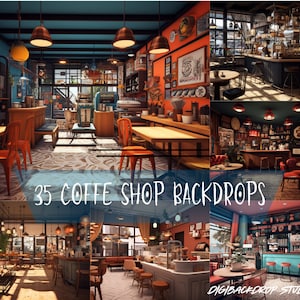 Modern Coffee Shop Digital Backdrops – Sleek Cafe Scenes for Photography, Virtual Use, High-Res PNG/JPEG Overlays, Perfect for Canva & Zoom